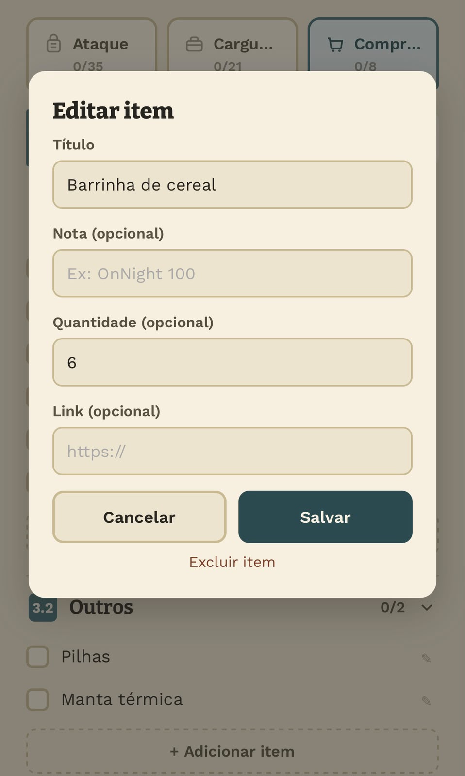 Legendários — Checklist de Equipamentos